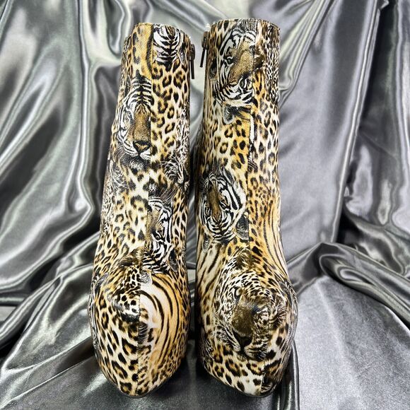 Bumper‎ Boutique Big Cat Tiger Print Ankle Boots Booties Platform High Heel Club - Picture 8 of 15